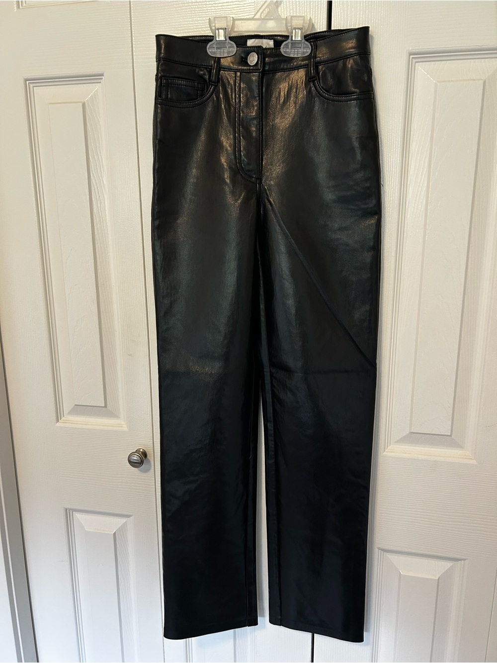 Aritzia Wilfred Melina Pants - Black Faux Leather Straight-Leg